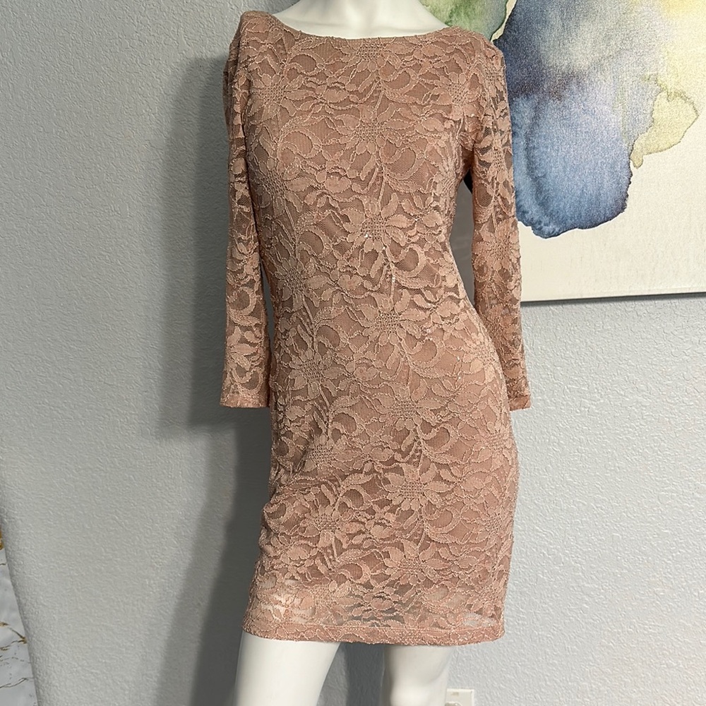 Jump Apparel Sequin Lace Bodycon Dress 3/4 Long Sleeve